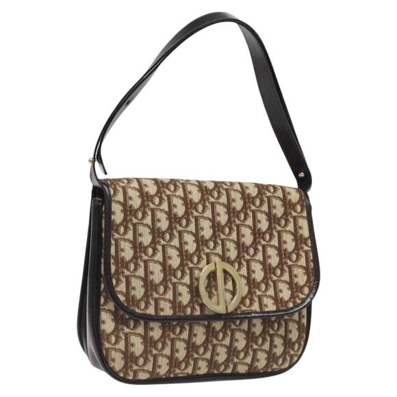 DIOR Trotter Canvas Shoulder Bag Brown Gold - Picture 1 of 12
